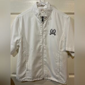 White Short Sleeve Zip-Up Golf Jacket with Embroidered Logo